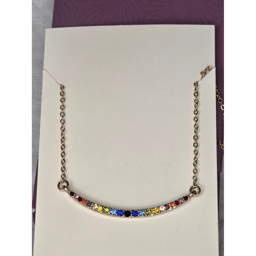 Gold-Tone Rainbow Crystal Curved Bar Necklace
